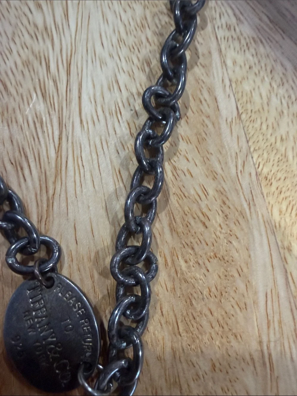 Tiffany & Co. Men’s Oxidized Silver-Tone Chain Necklace with Turquoise Pouch
